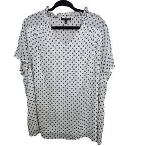Lane Bryant Womens Plus SZ 20 White Black Blouse Top Geometric Ruffle Collar